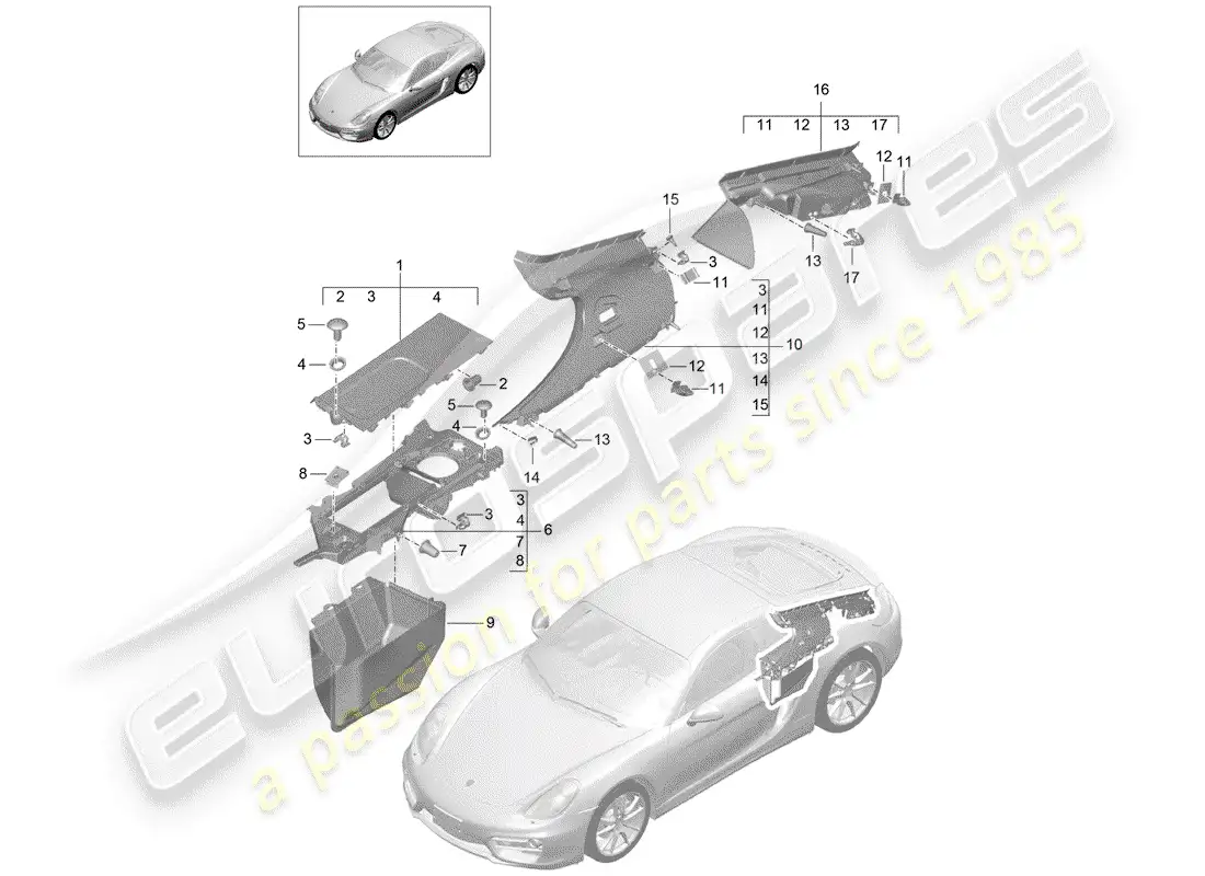 porsche 2014 (981 cayman) adornos diagrama de piezas