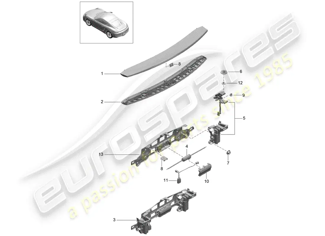 porsche 2014 (981 cayman) alerón trasero diagrama de piezas