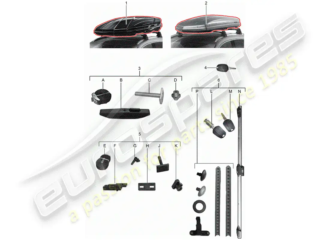 porsche 2015 (tequipment 98x/99x) caja de techo diagrama de piezas