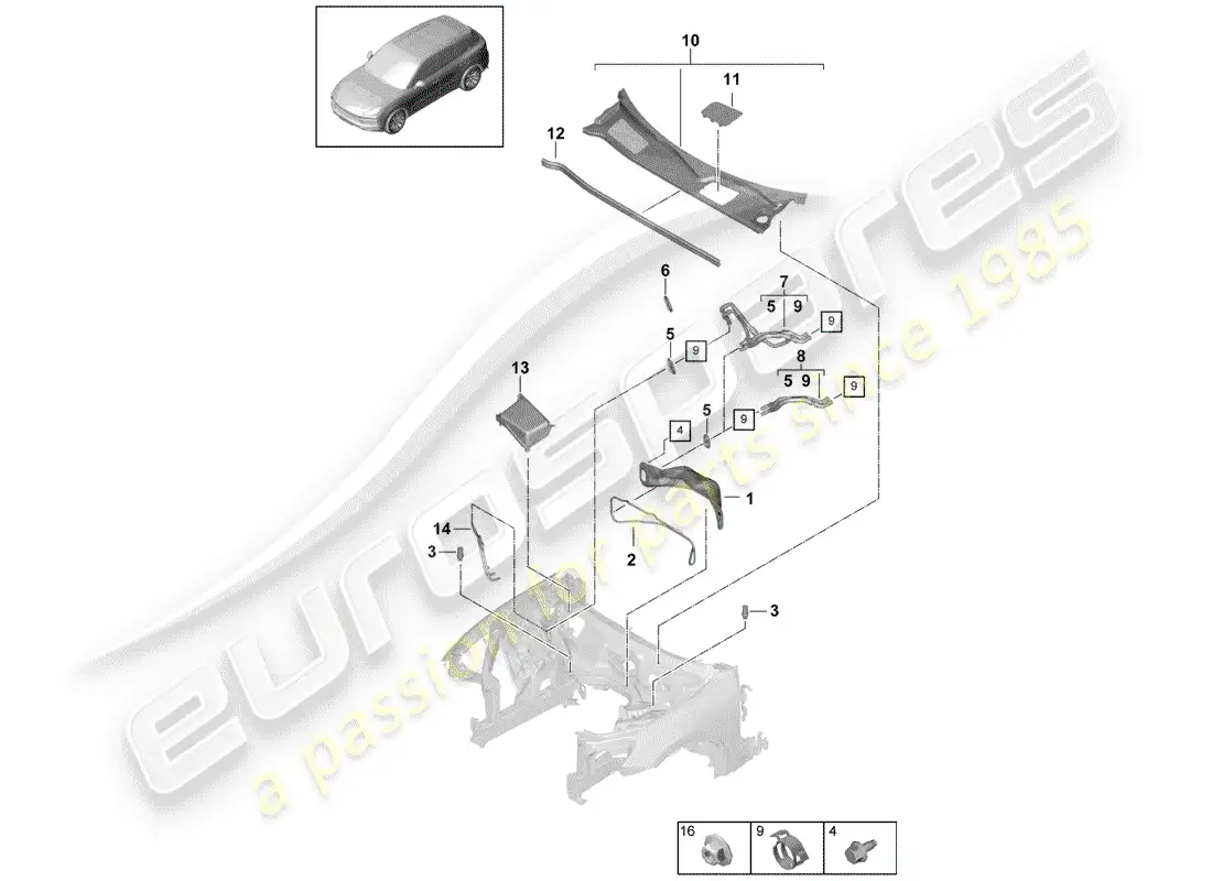 porsche 2018 (cayenne e3 9ya/9yb) calentador diagrama de piezas
