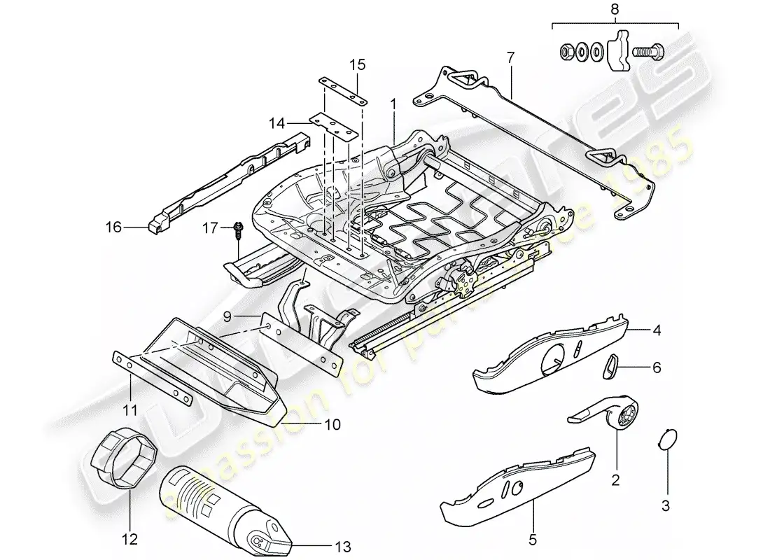 porsche 2005 (997-1) estructura del asiento diagrama de piezas
