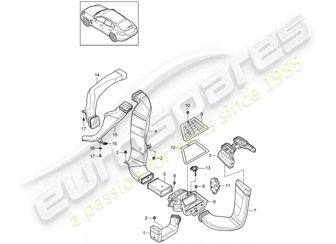 porsche 2016 (panamera 970) ducto de aire diagrama de piezas