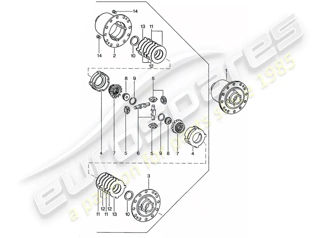 porsche 1975 (911) diferencial de deslizamiento limitado diagrama de piezas