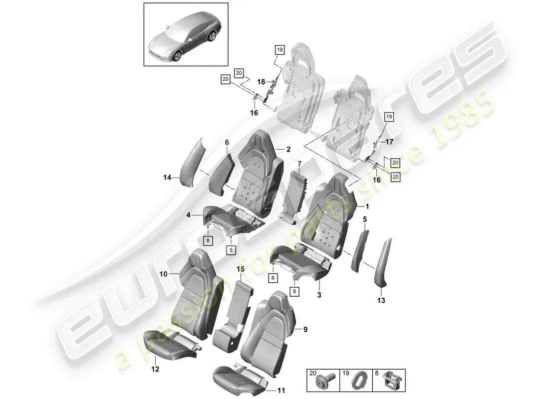 porsche 2019 (panamera 971-1) asiento diagrama de piezas