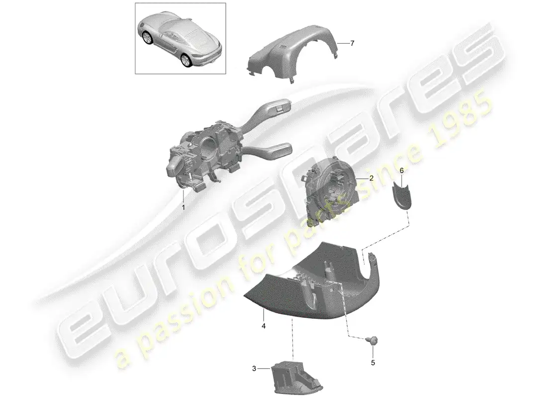 porsche 2018 (718 cayman) interruptor de la columna de dirección diagrama de piezas