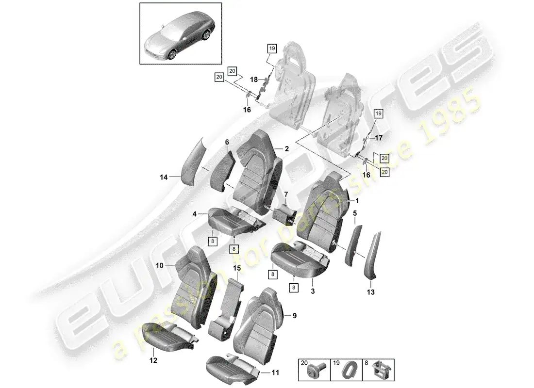porsche 2019 (panamera 971-1) asiento diagrama de piezas