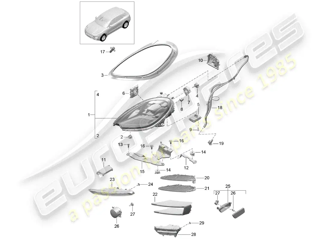 porsche 2016 (macan) faro led diagrama de piezas