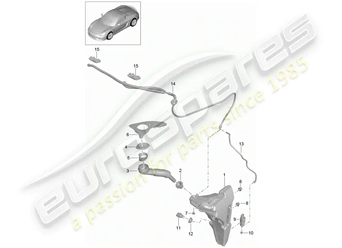 porsche 2016 (981 boxster spyder) windshield washer unit diagrama de piezas