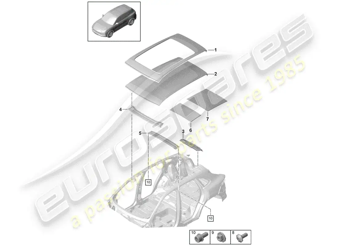 porsche 2020 (cayenne e3 9ya/9yb) techo diagrama de piezas