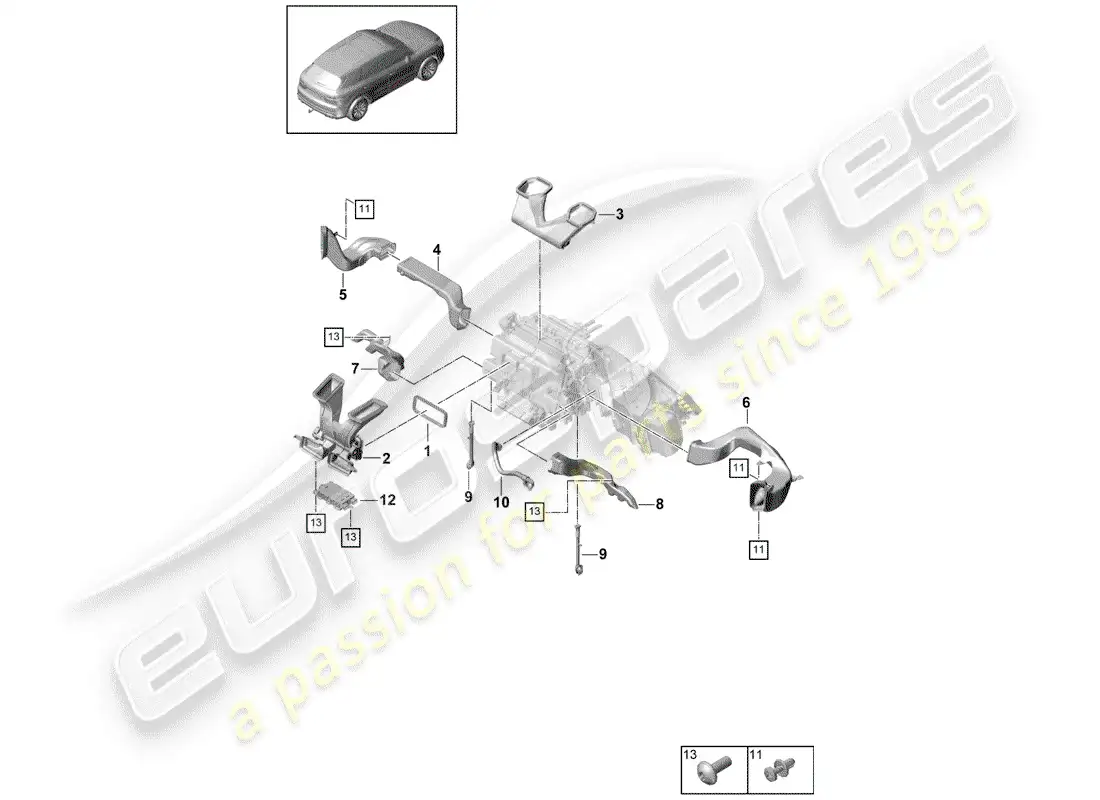 porsche 2020 (cayenne e3 9ya/9yb) ducto de aire diagrama de piezas