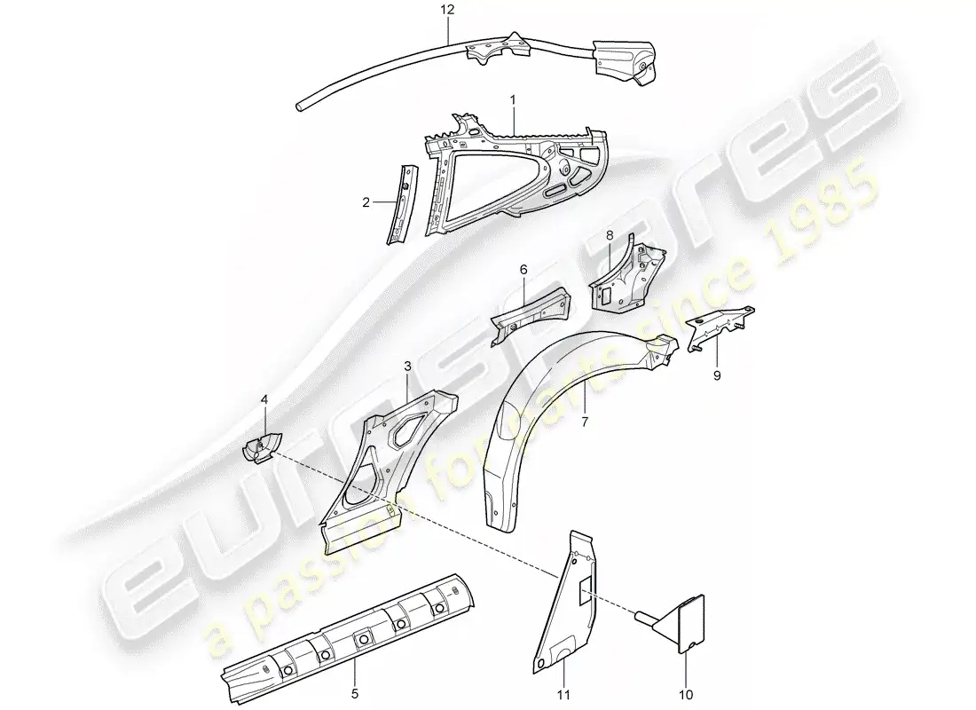porsche 1999 (996) panel lateral diagrama de piezas