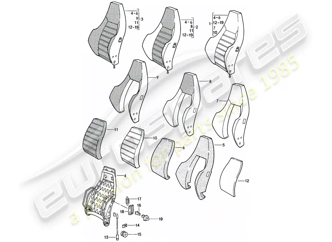 porsche 1984 (911) asiento deportivo - respaldo - piezas individuales - d >> - mj 1984 diagrama de piezas