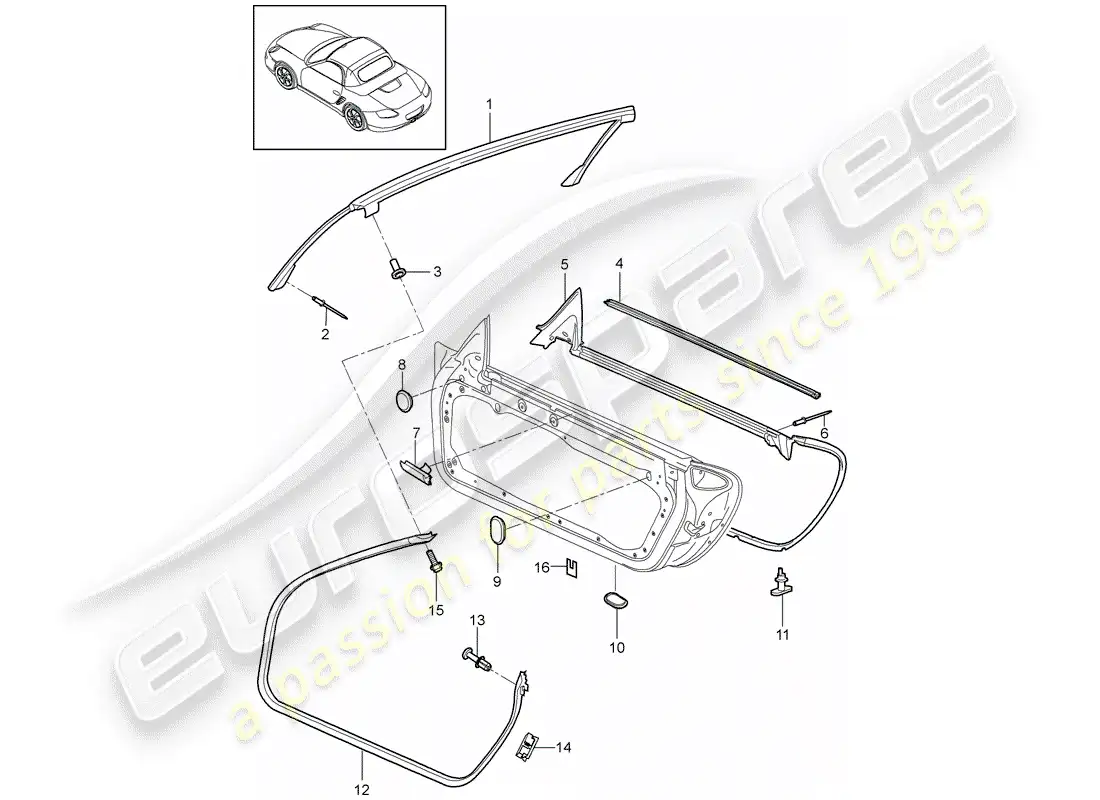 porsche 2012 (987 boxster) junta de la puerta diagrama de piezas