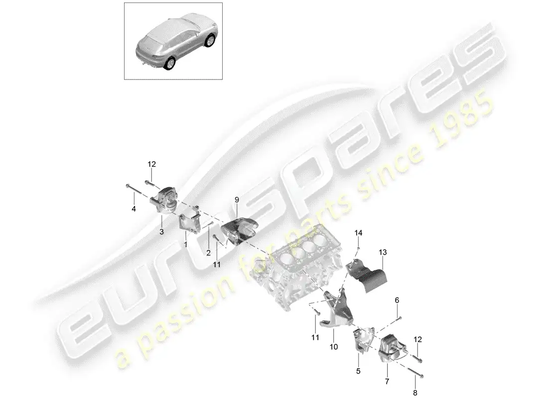 porsche 2017 (macan) dispositivo de elevación del motor diagrama de piezas