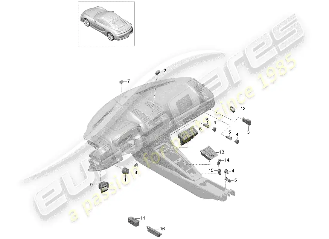 porsche 2016 (981 cayman gt4) switch diagrama de piezas