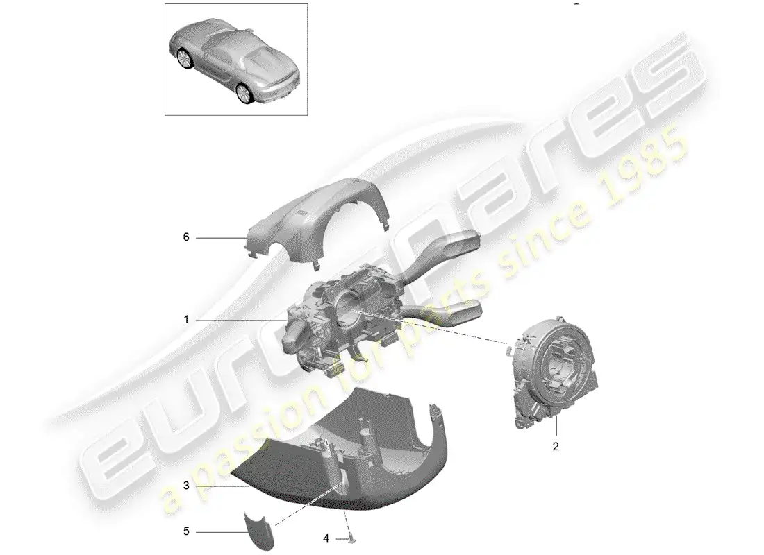 porsche 2016 (981 boxster spyder) interruptor de la columna de dirección diagrama de piezas