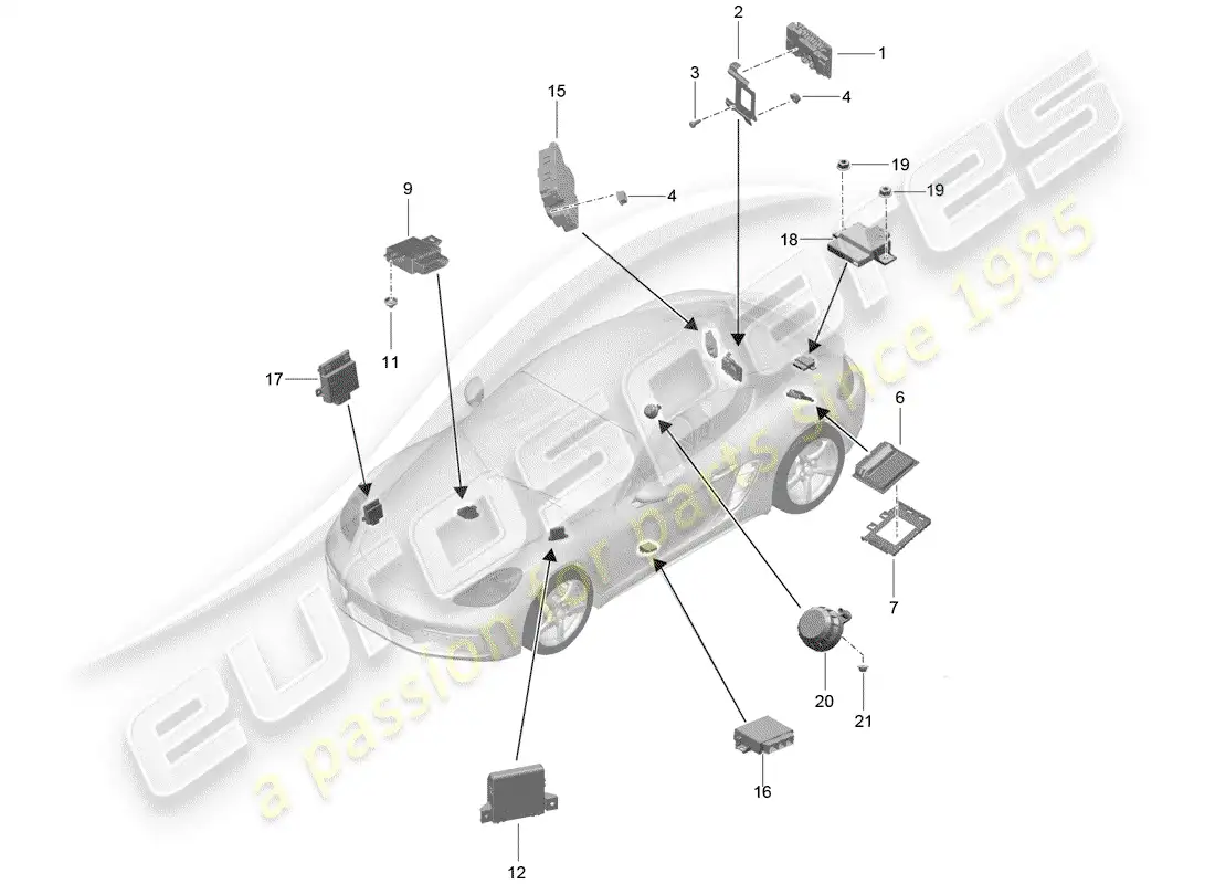 porsche 2017 (718 cayman) unidades de control diagrama de piezas