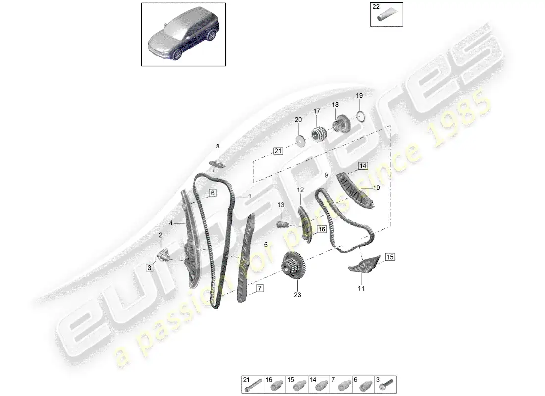 porsche 2020 (cayenne e3 9ya/9yb) cadena de distribución diagrama de piezas