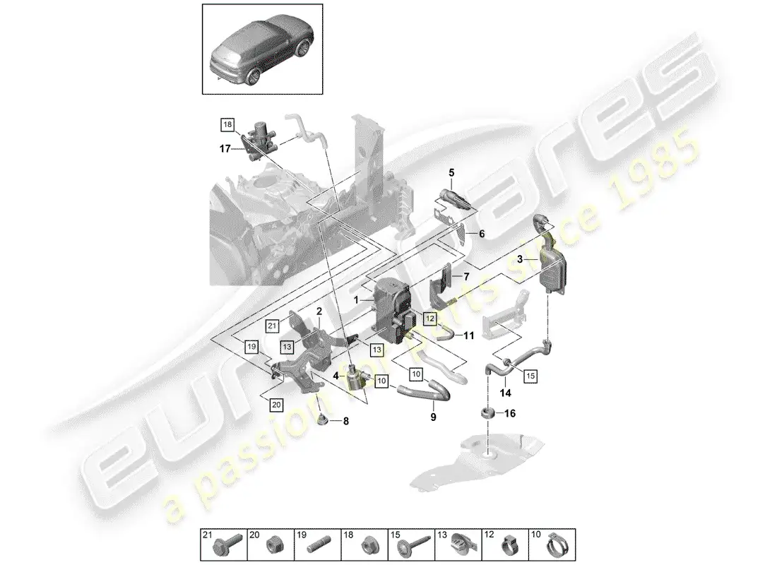 porsche 2020 (cayenne e3 9ya/9yb) calentador adicional diagrama de piezas