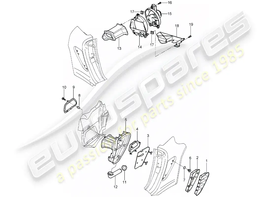 porsche 2007 (987 boxster) ventilación diagrama de piezas