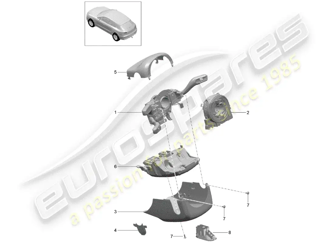 porsche 2016 (macan) interruptor de la columna de dirección diagrama de piezas