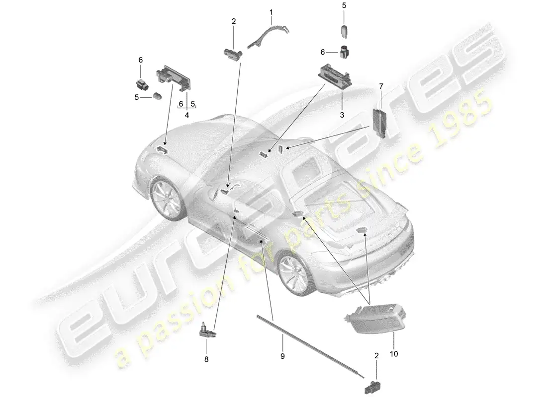 porsche 2016 (981 cayman gt4) luz interior diagrama de piezas
