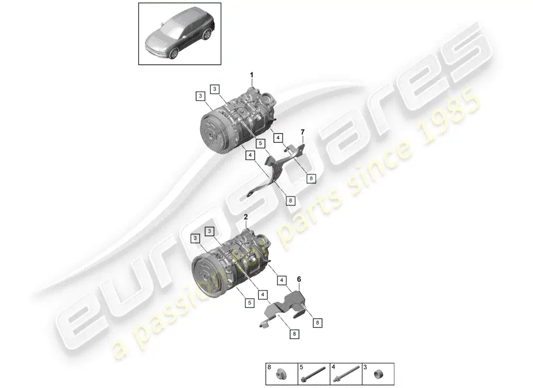 porsche 2020 (cayenne e3 9ya/9yb) compresor diagrama de piezas
