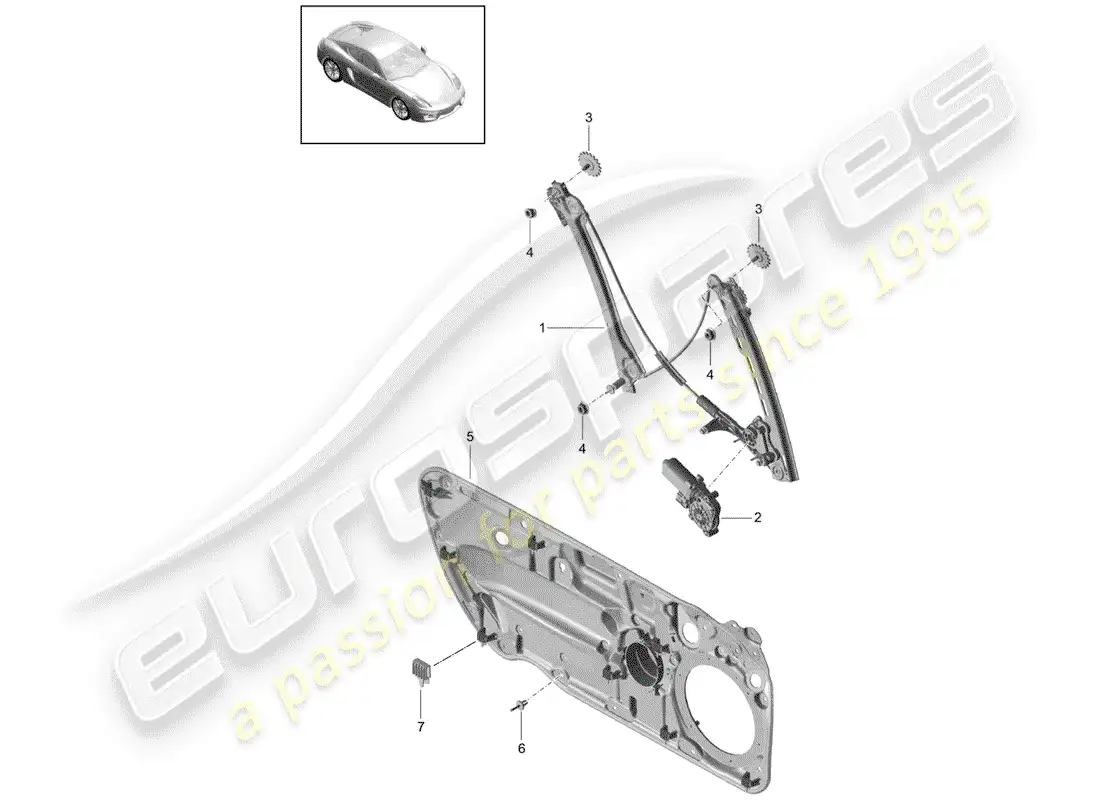 porsche 2014 (981 cayman) regulador de ventana diagrama de piezas