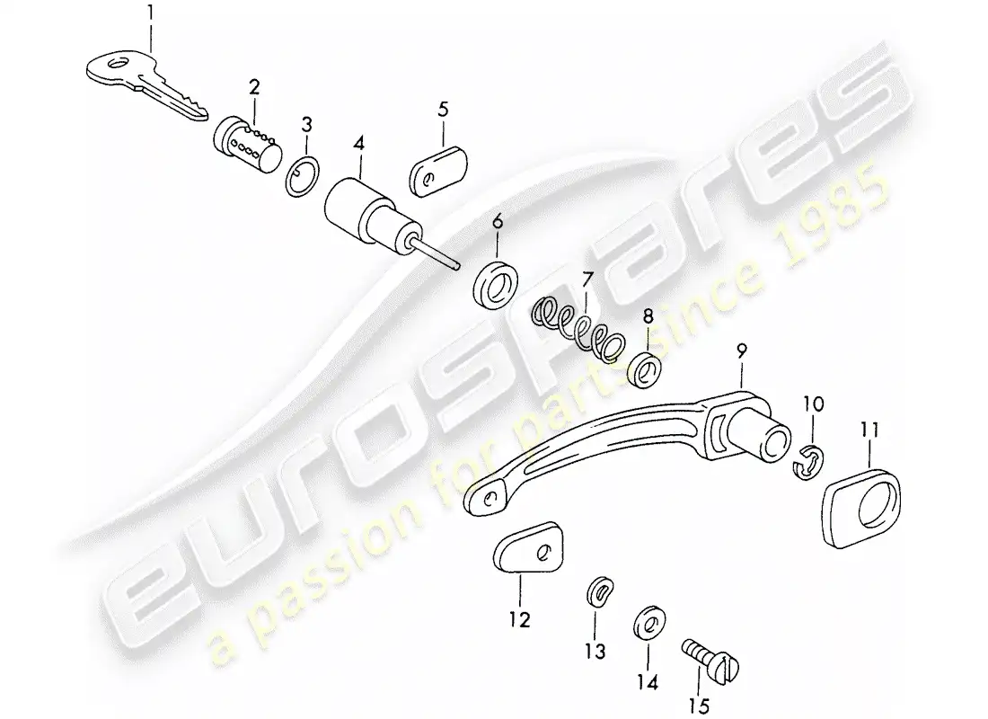 porsche 1960 (356b/356c) manija de puerta exterior y piezas individuales diagrama de piezas
