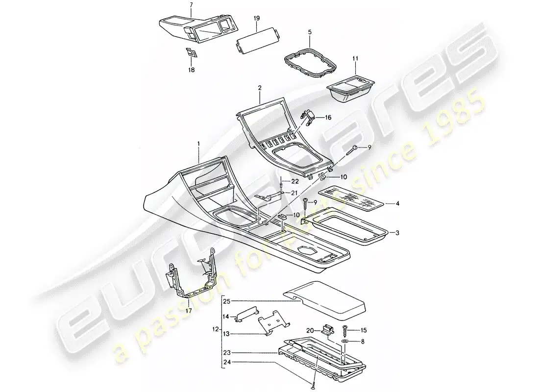 porsche 1993 (968) soporte de cassette - consola central diagrama de piezas