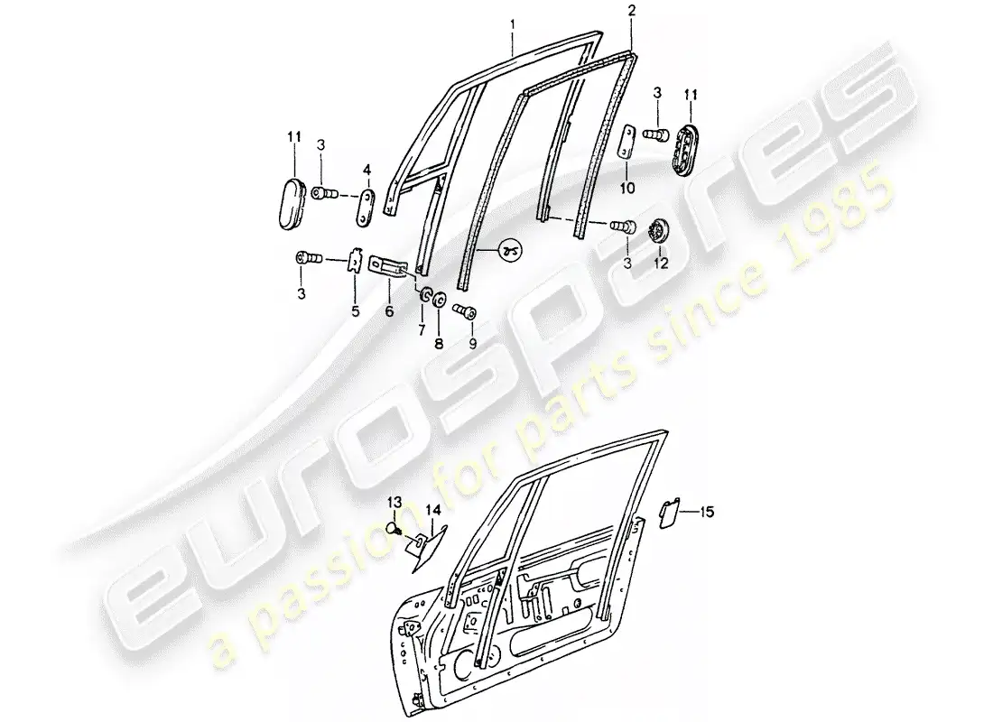 porsche 1989 (964) marco de la ventana diagrama de piezas
