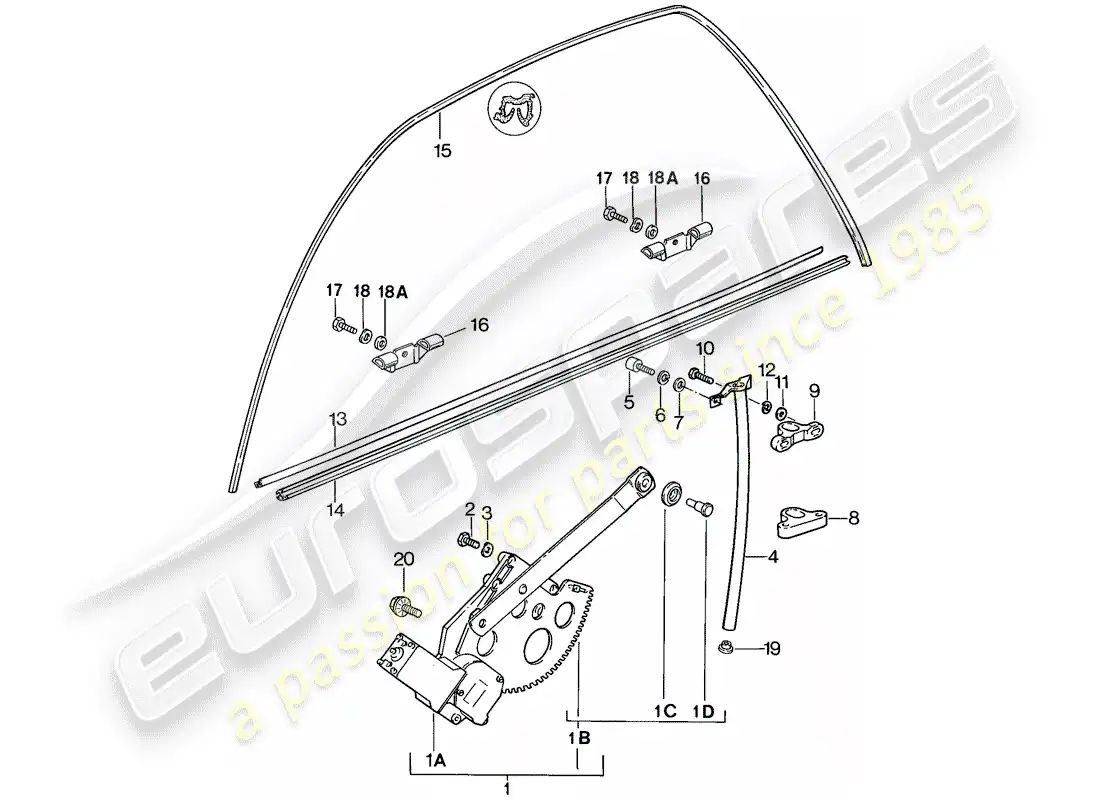 porsche 1985 (928) regulador de ventana diagrama de piezas