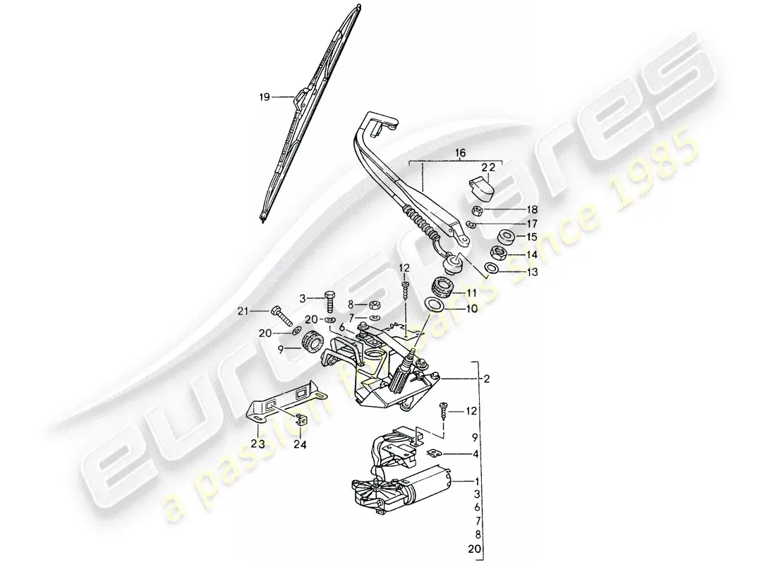 porsche 1995 (993) limpiaparabrisas trasero diagrama de piezas