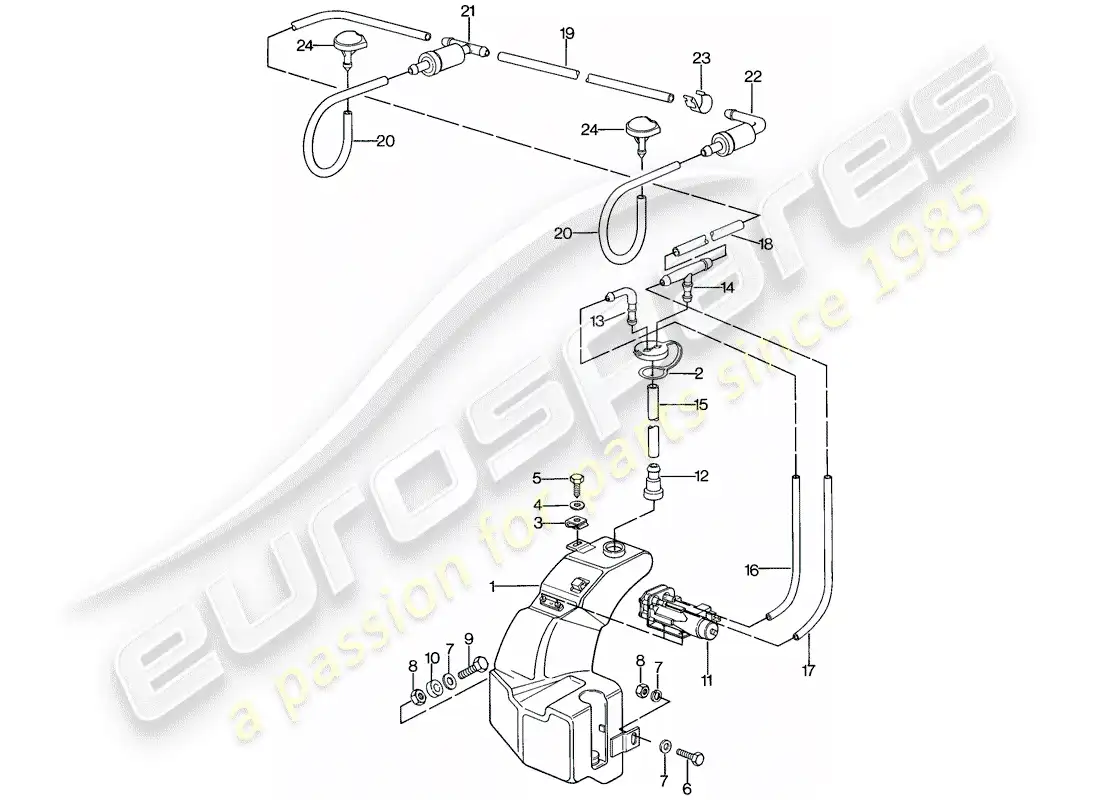 porsche 1982 (944) windshield washer unit diagrama de piezas