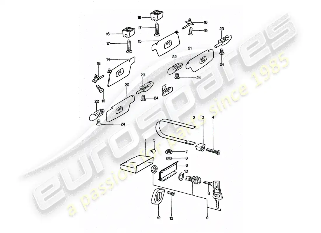 porsche 1977 (911 turbo) guantera - visera solar diagrama de piezas