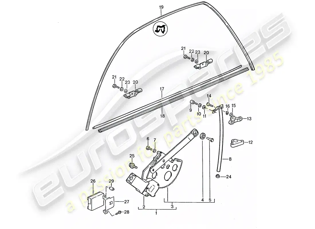 porsche 1987 (928) diagrama de pieza del regulador de ventana
