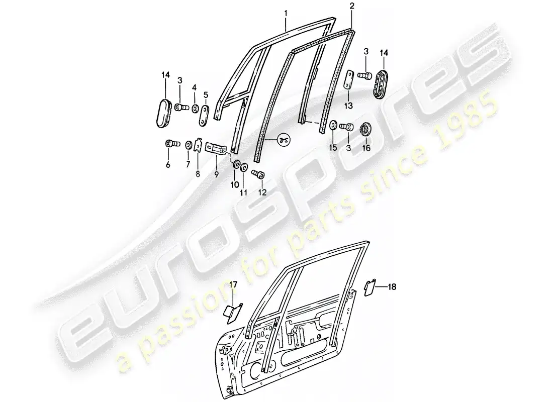 porsche 1987 (911) marco de la ventana diagrama de piezas