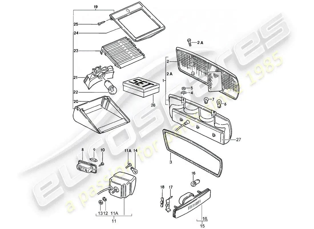 porsche 1985 (928) luz trasera diagrama de piezas