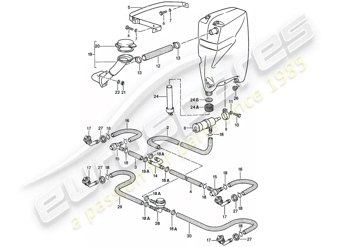 porsche 1985 (928) sistema arandela diagrama de piezas
