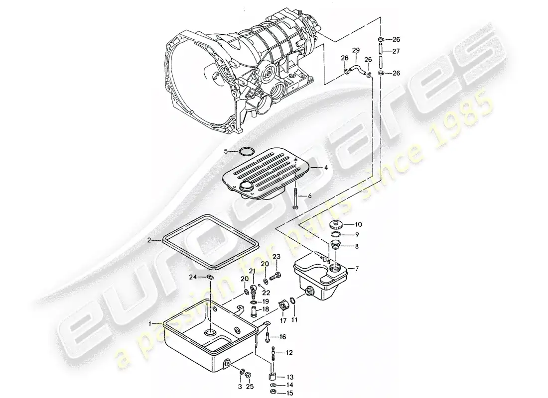 porsche 1995 (968) tiptronic - cárter de aceite - colador de aceite diagrama de piezas