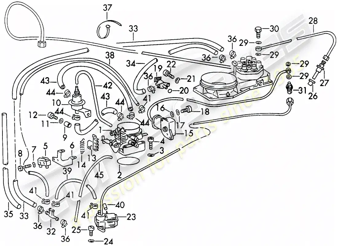 porsche 1972 (911) sistema de inyección - con: - línea de combustible - válvulas - boquilla de clamp - y - válvula de calentamiento - d - mj 1972>> diagrama de piezas