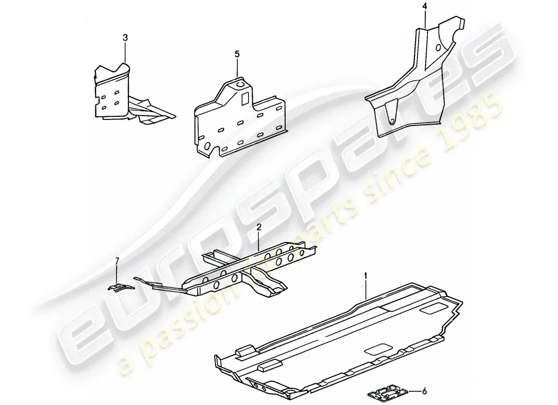 porsche 1992 (968) pan de piso - refuerzo diagrama de piezas