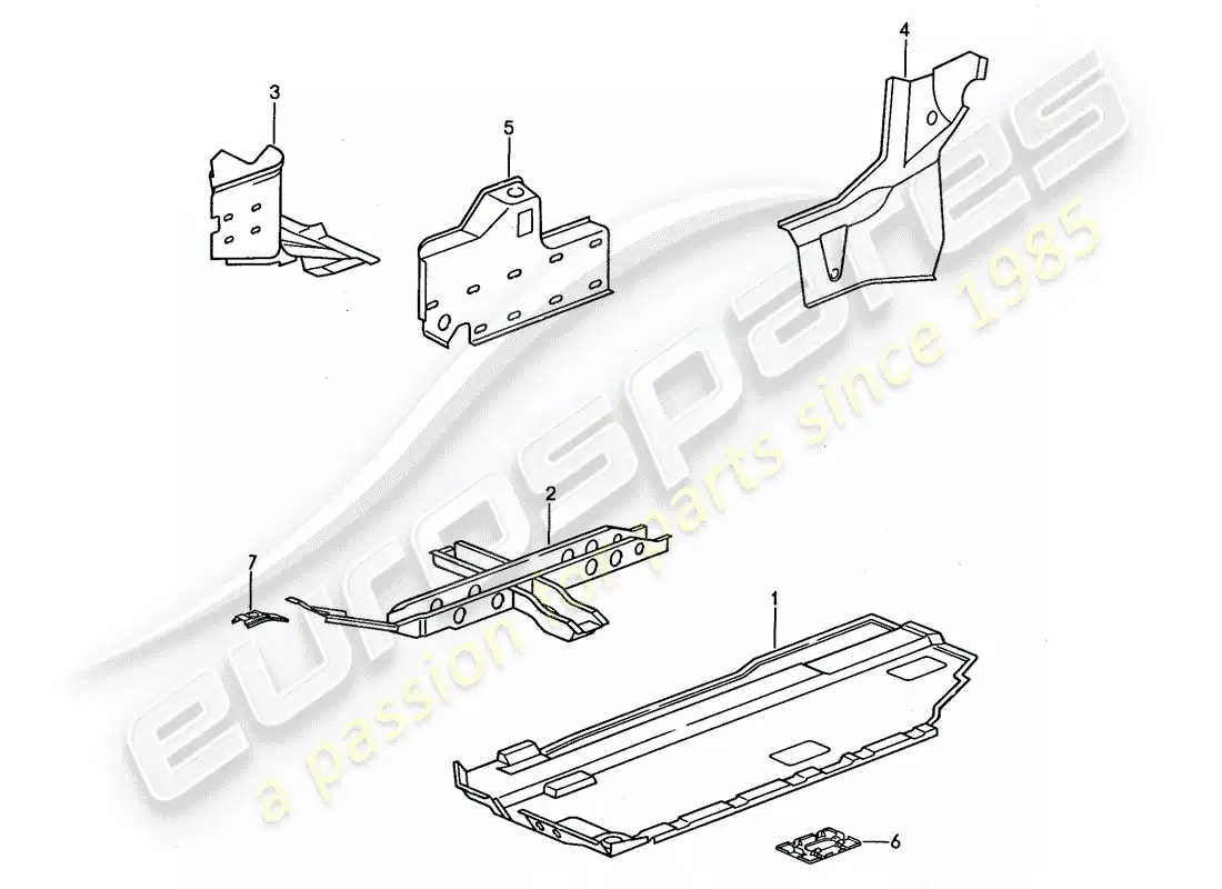 porsche 1991 (944) pan de piso - refuerzo diagrama de piezas