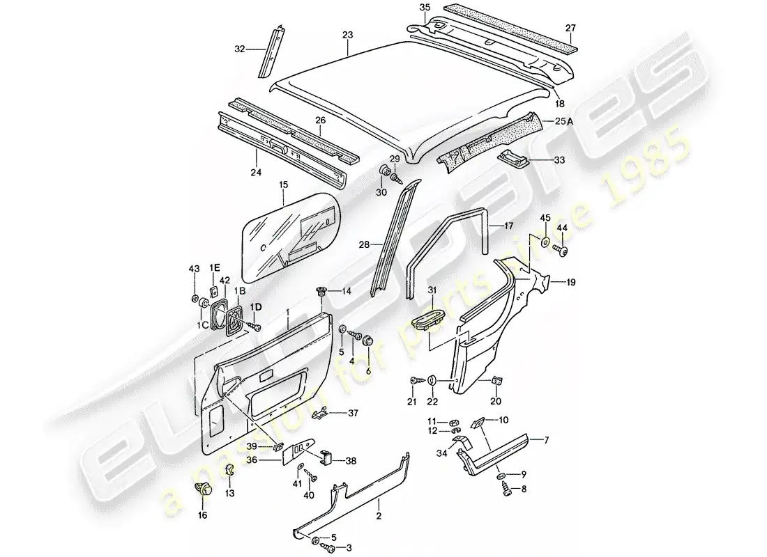 porsche 1991 (944) panel de la puerta - panel de decoración del techo diagrama de piezas