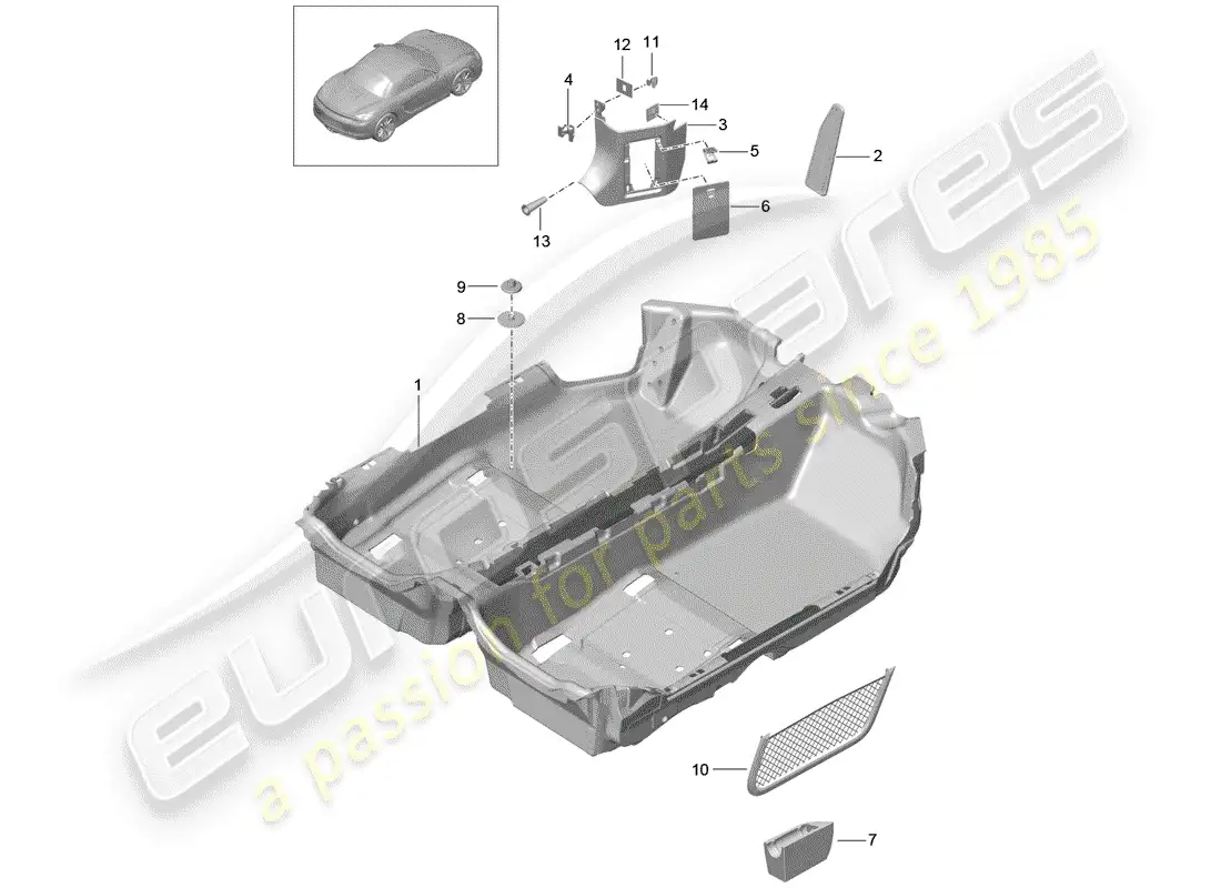 porsche 2013 (981 boxster) cubierta de piso diagrama de piezas