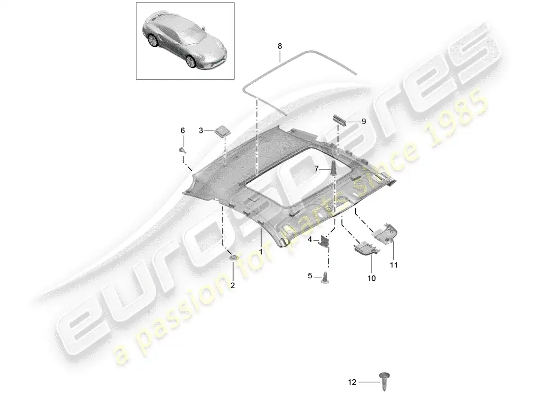 porsche 2017 (991-2 turbo) panel de adorno de techo diagrama de piezas