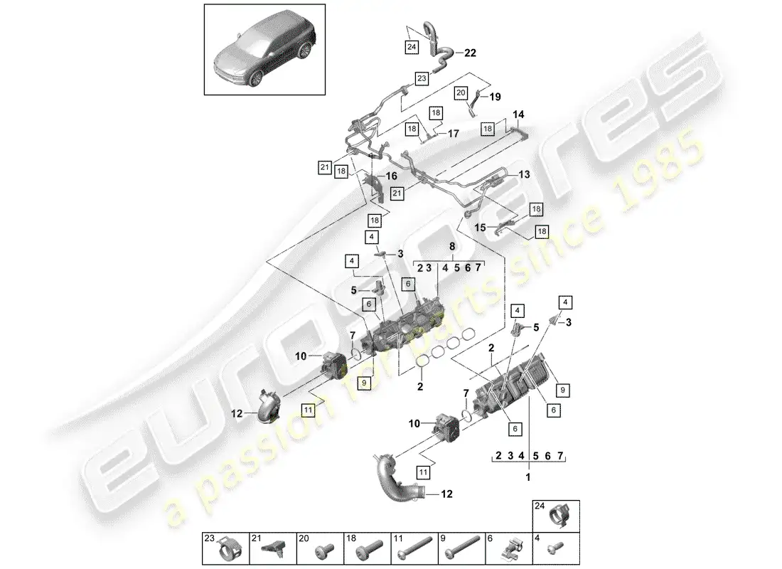 porsche 2018 (cayenne e3 9ya/9yb) tubo de admisión diagrama de piezas