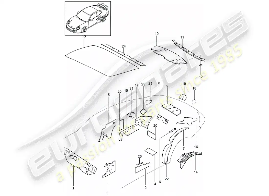 porsche 2013 (997-2 turbo / gt2 rs) carrocería diagrama de piezas