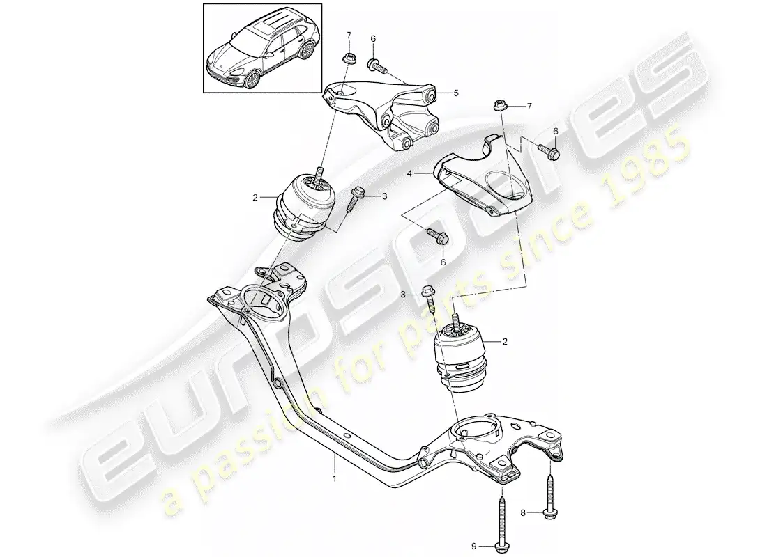porsche 2018 (cayenne e2 92a) diagrama de piezas del dispositivo de elevación del motor