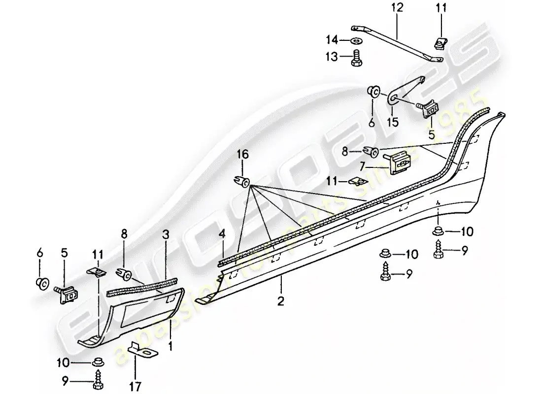 porsche 1993 (968) moldura de larguero diagrama de piezas